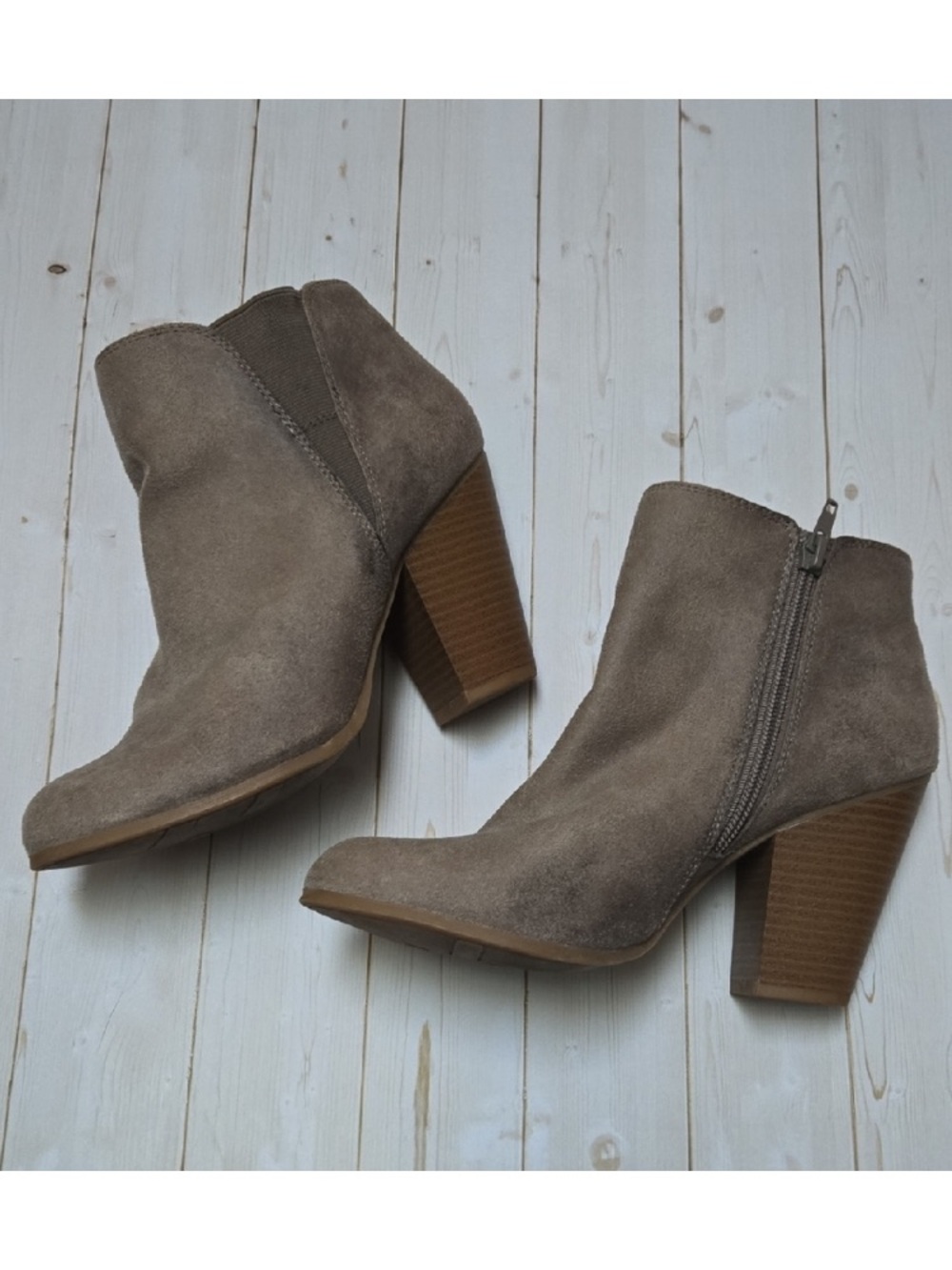 Fergalicious By Fergie Elegant Faux-Suede Taupe Ankle Booties Heel